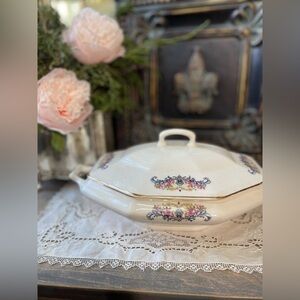 Antique White French China ceramic serving dish French Country Vintage table dec